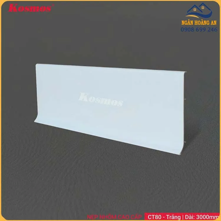 Nẹp Len Chân Tường Nhôm Kosmos 80mm CT80-T Trắng