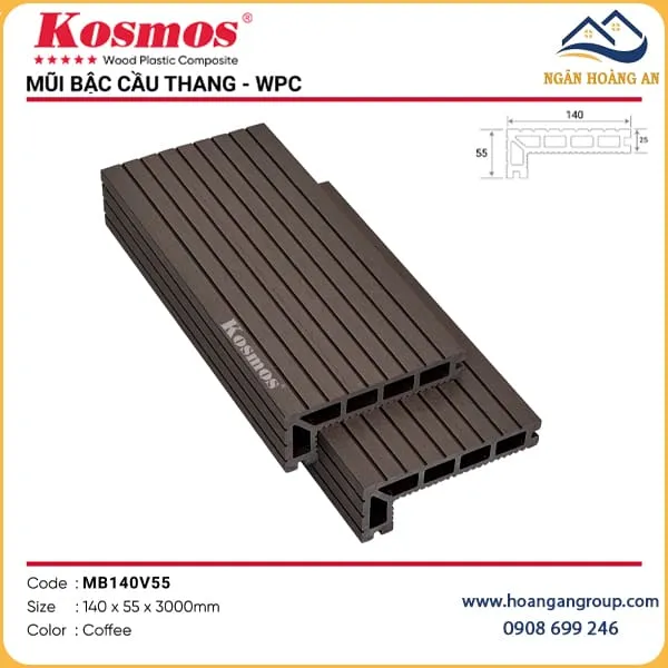 Mũi Bậc Cầu Thang Sàn Ngoài Trời Kosmos MB140V55 Coffee