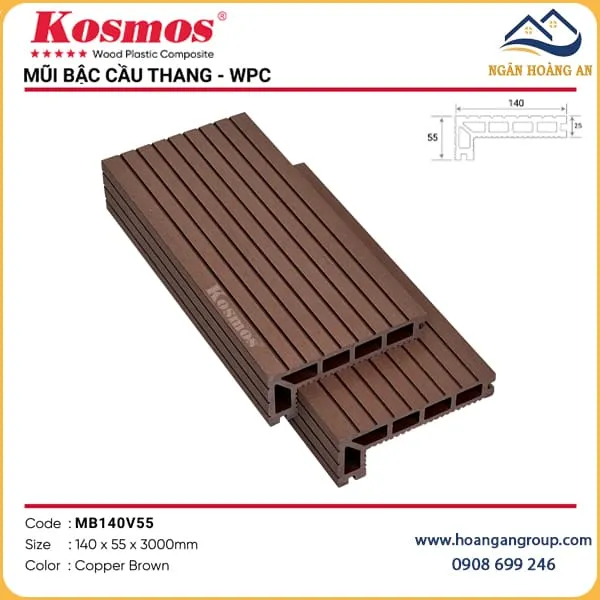 Mũi Bậc Cầu Thang Sàn Ngoài Trời Kosmos MB140V55 Copper Brown