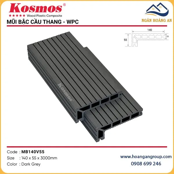 Mũi Bậc Cầu Thang Sàn Ngoài Trời Kosmos MB140V55 Dark Grey