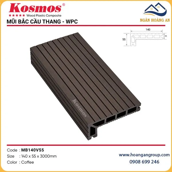 Mũi Bậc Cầu Thang Sàn Ngoài Trời Kosmos MB140V55 Coffee