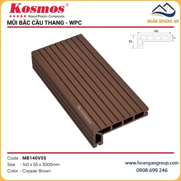 Mũi Bậc Cầu Thang Sàn Ngoài Trời Kosmos MB140V55 Copper Brown