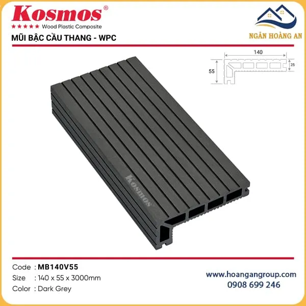 Mũi Bậc Cầu Thang Sàn Ngoài Trời Kosmos MB140V55 Dark Grey