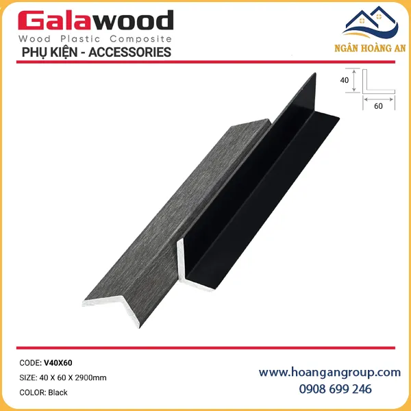 Nẹp Góc V Gỗ Nhựa Ngoài Trời Galawood V40X60