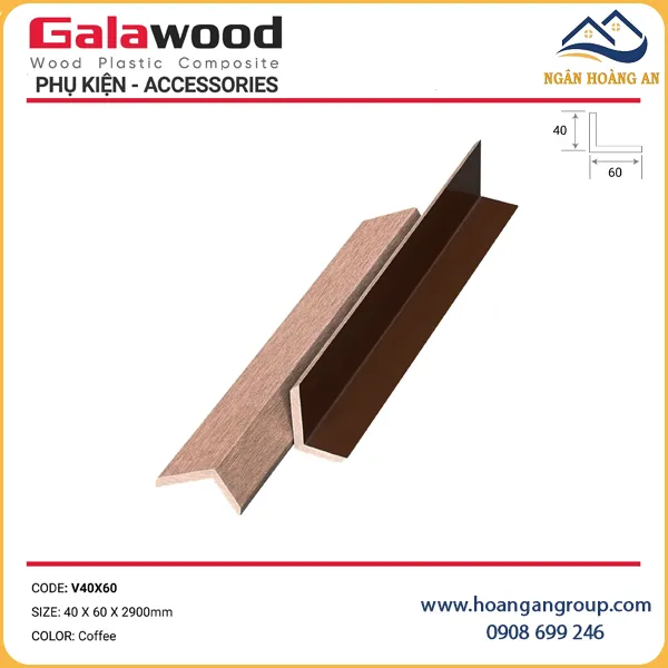 Nẹp Góc V Gỗ Nhựa Ngoài Trời Galawood V40X60