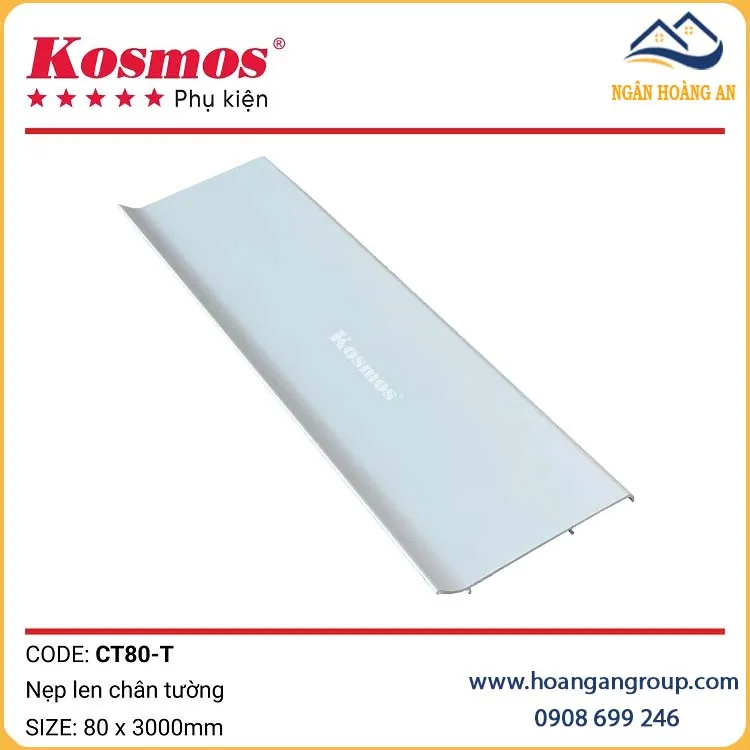 Nẹp Len Chân Tường Nhôm Kosmos 80mm CT80-T Trắng