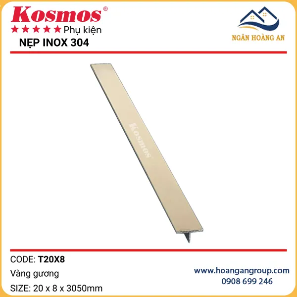 Nẹp T20 Inox 304 Tấm Than Tre Kosmos T20x8 