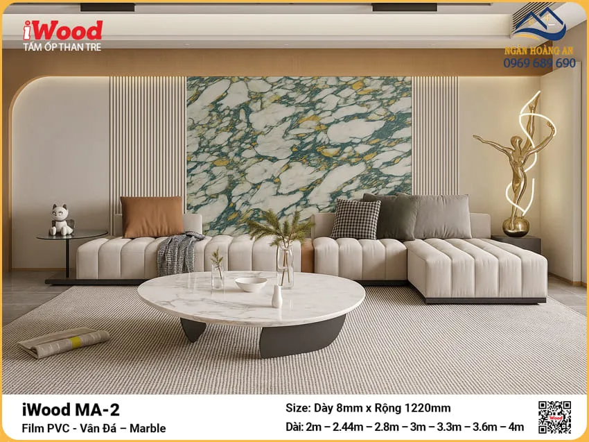 Tấm Ốp Sợi Than Tre Đa Năng Vân Đá iWood MA-2