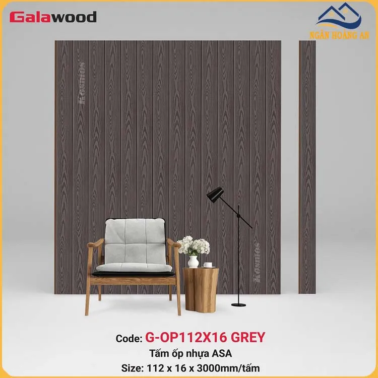 Tấm Ốp Trần Gỗ Nhựa Ngoài Trời Phủ ASA Galawood G-OP112X16 Grey