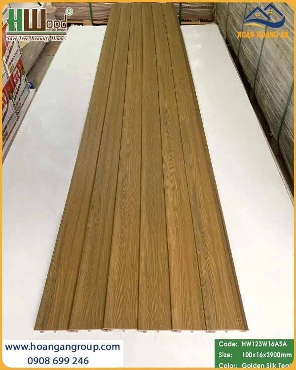 Tấm Ốp Trần Gỗ Nhựa Phủ ASA Hwood HW123W16ASA Golden Silk Teak
