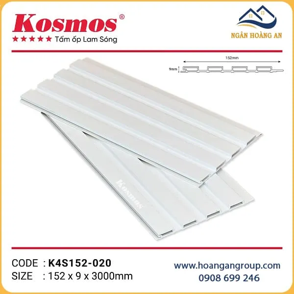 Tấm Nhựa Ốp Tường Lam 4 Sóng Màu Trắng Kosmos K4S152-020