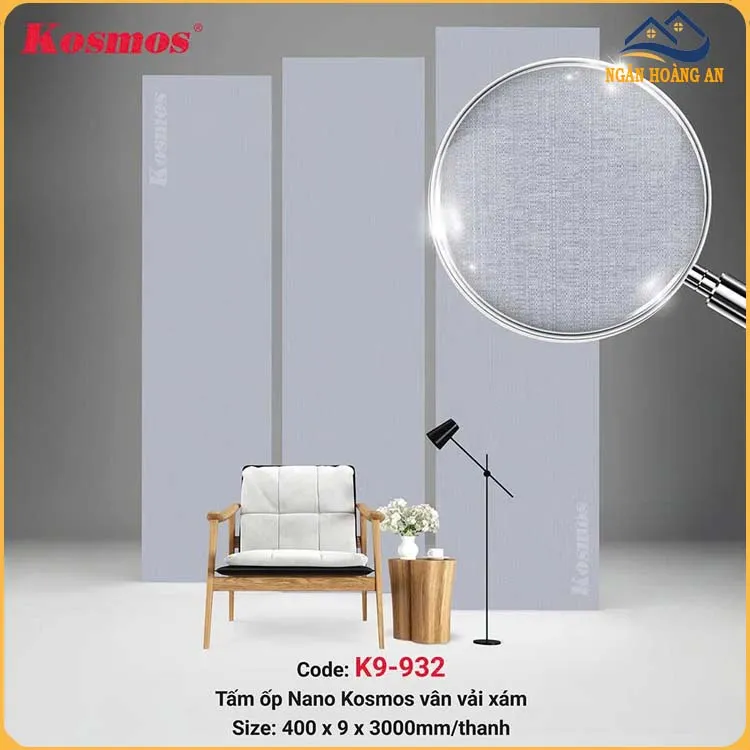 Tấm Nhựa Ốp Trần Nano Nhựa Vân Vải Xám Kosmos K9-932