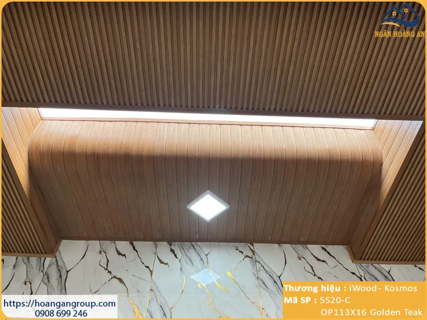 Tấm Ốp Gỗ Nhựa Ngoài Trời Kosmos Phủ ASA OP113X16 Gloden Teak
