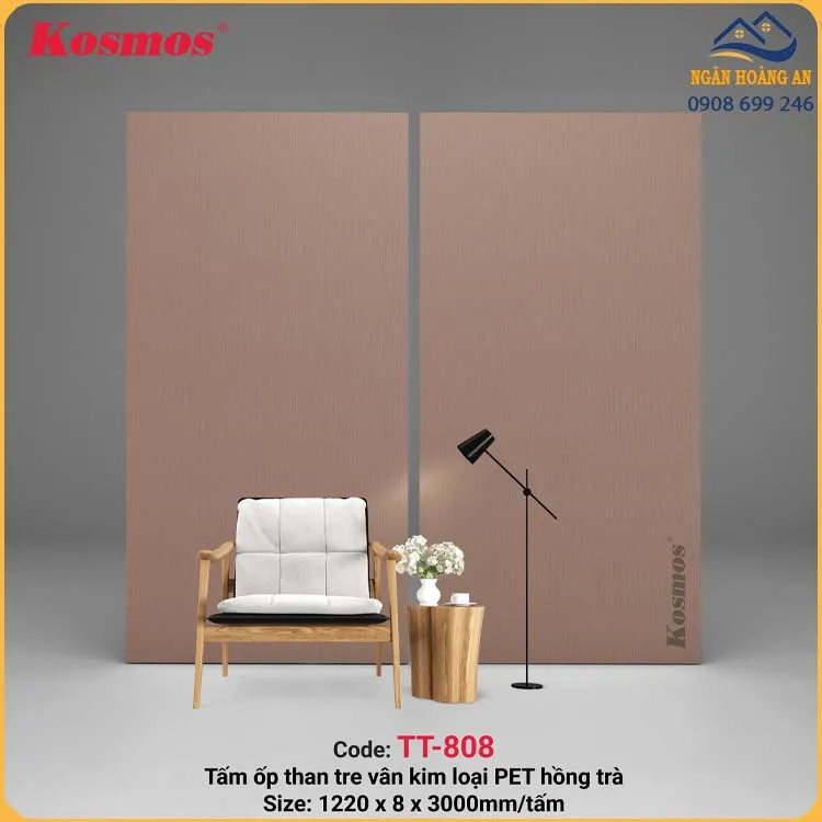 Tấm Ốp Đa Năng Sợi Than Tre Kim Loại PET Hồng Trà Kosmos TT-808