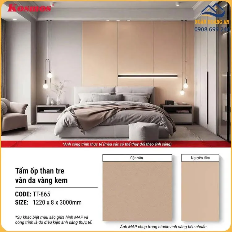 Tấm Ốp Đa Năng Sợi Than Tre Vân Da Vàng Kem Kosmos TT-865