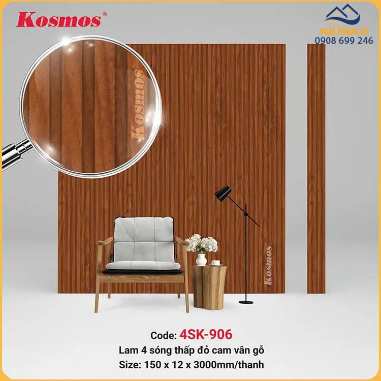 Ốp Tường Lam 4 Sóng Kép Nhựa Giả Gỗ Kosmos 4SK-906