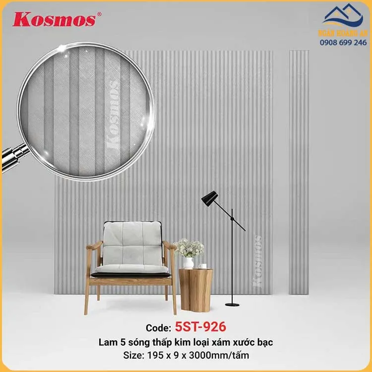 Tấm Nhựa Ốp Tường Lam 5 Sóng Vân Vải Kosmos 5St-926