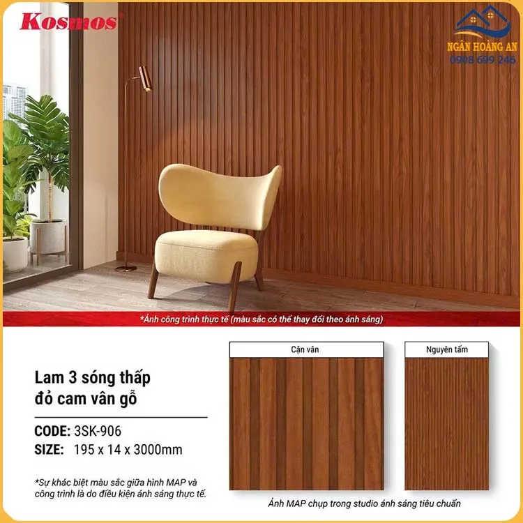 Ốp Trần Ốp Tường Lam Sóng Chân Kép Kosmos 3SK-906