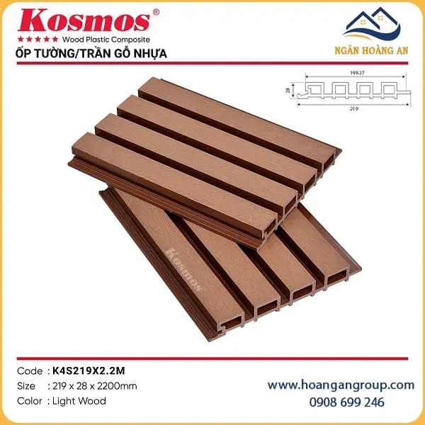Tấm Ốp Lam Sóng Ngoài Trời Kosmos K4S219X28 Light Wood 2.2m