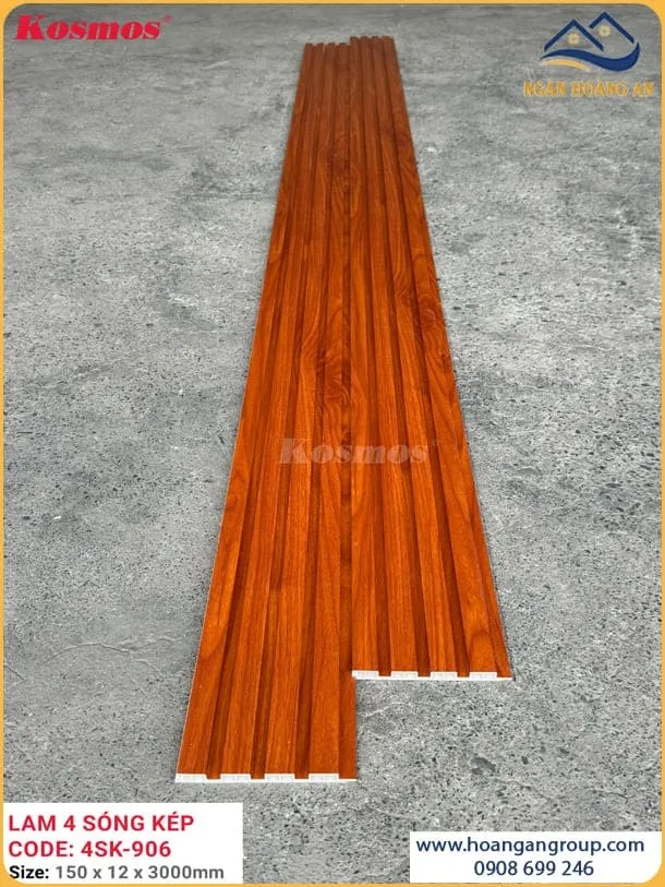 Ốp Tường Lam 4 Sóng Kép Nhựa Giả Gỗ Kosmos 4SK-906