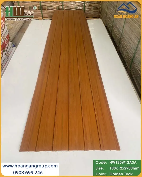 Tấm Ốp Tường Ngoài Trời Phủ ASA Hwood HW120W12ASA Golden Teak