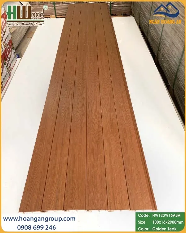 Tấm Ốp Tường Ngoài Trời Phủ ASA Hwood HW123W16ASA Golden Teak