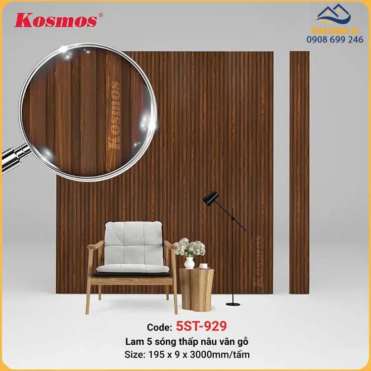 Ốp Tường Ốp Trần Lam 5 Sóng Giả Gỗ  Kosmos 5ST-929