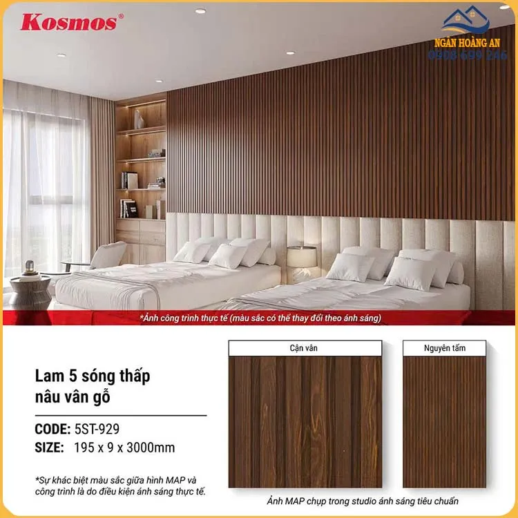 Ốp Tường Ốp Trần Lam 5 Sóng Giả Gỗ  Kosmos 5ST-929