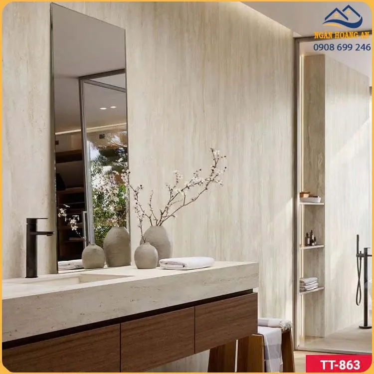 Tấm Ốp Tường Than Tre Vân Đá Travertime Vàng Kem Kosmos TT-863