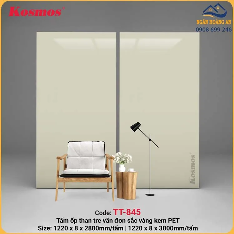Tấm Ốp Than Tre Vân Đơn Sắc Vàng Kem PET Kosmos TT-845