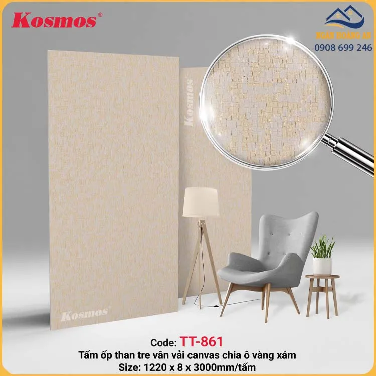 Tấm Than Tre Vân Vải Vàng Ánh Kim Chia Ô Xám Kosmos TT-861