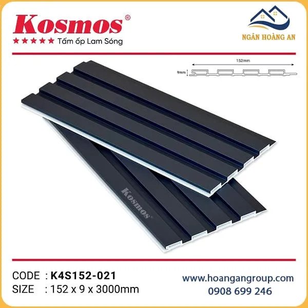 Tấm Nhựa Ốp Tường Lam 4 Sóng Màu Xám Ghi Kosmos K4S152-021