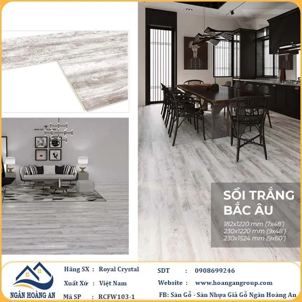 Sàn Đá Công Nghệ Giả Gỗ Hèm Khóa SPC Royal Crystal RCFW103-1 (S01)
