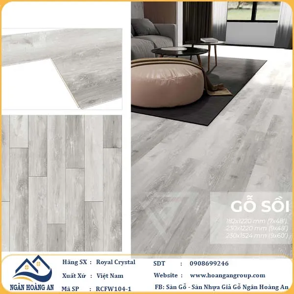 Sàn Đá Công Nghệ Giả Gỗ Hèm Khóa SPC Royal Crystal RCFW104-1 (S01)