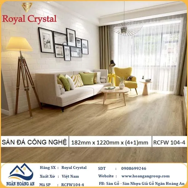 Sàn Đá Công Nghệ Giả Gỗ Hèm Khóa SPC Royal Crystal RCFW104-4 (S03)