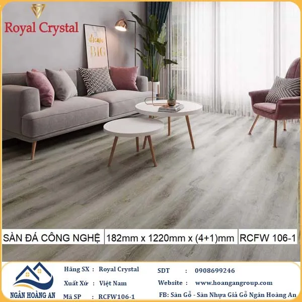 Sàn Đá Công Nghệ Giả Gỗ Hèm Khóa SPC Royal Crystal RCFW106-1 (S03)