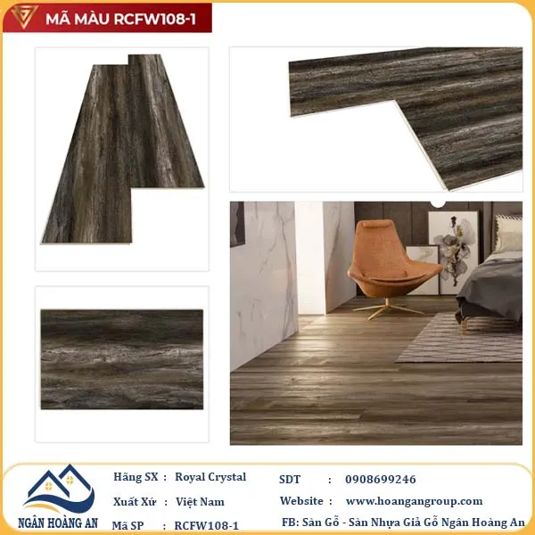 Sàn Đá Công Nghệ Giả Gỗ Hèm Khóa SPC Royal Crystal RCFW108-1 (S01)