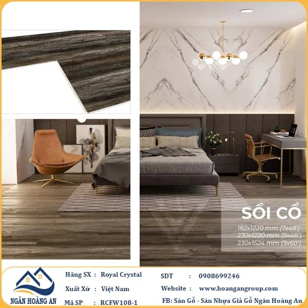 Sàn Đá Công Nghệ Giả Gỗ Hèm Khóa SPC Royal Crystal RCFW108-1 (S01)