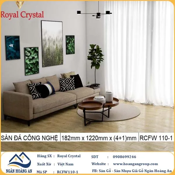 Sàn Đá Công Nghệ Giả Gỗ Hèm Khóa SPC Royal Crystal RCFW110-1 (S03)