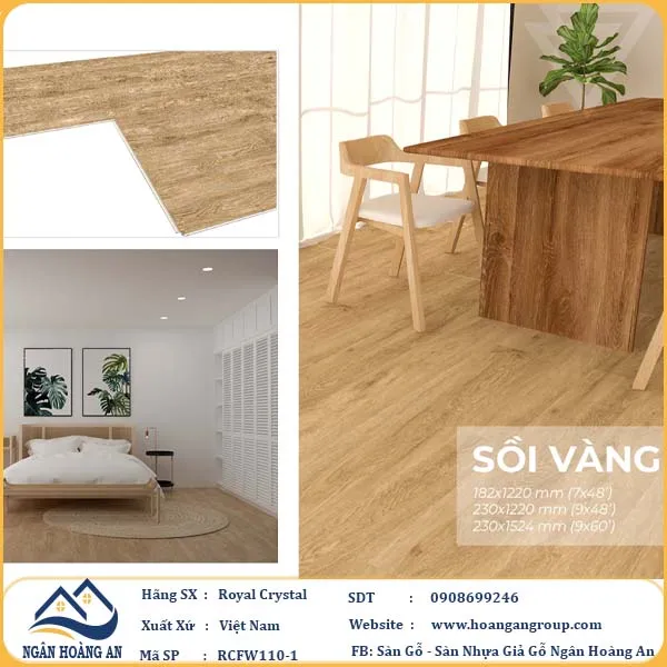 Sàn Đá Công Nghệ Giả Gỗ Hèm Khóa SPC Royal Crystal RCFW110-1 (S01)