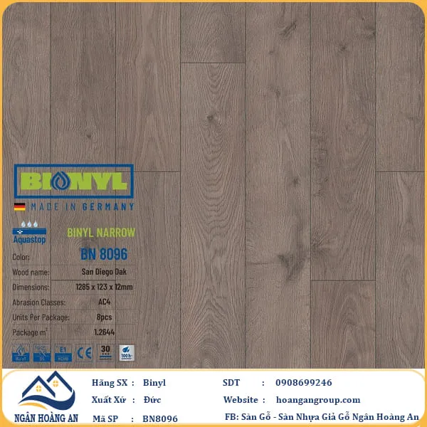 Sàn Gỗ Công Nghiệp Binyl BN8096 dày 12mm