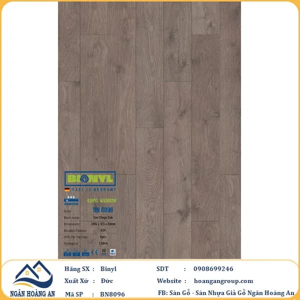 Sàn Gỗ Công Nghiệp Binyl BN8096 dày 12mm