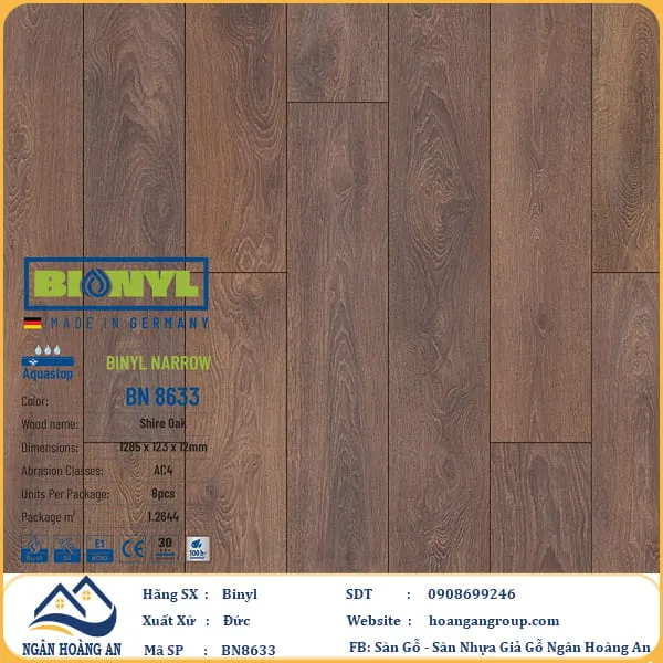 Sàn Gỗ Công Nghiệp Binyl BN8633 dày 12mm