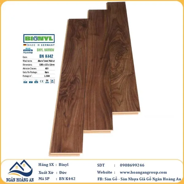 Sàn Gỗ Công Nghiệp Binyl BNK442 dày 12mm