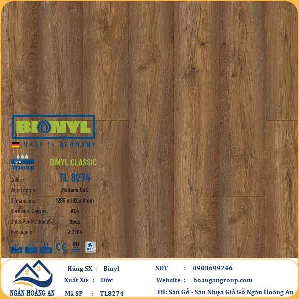 Sàn Gỗ Công Nghiệp Binyl TL8274 dày 8mm