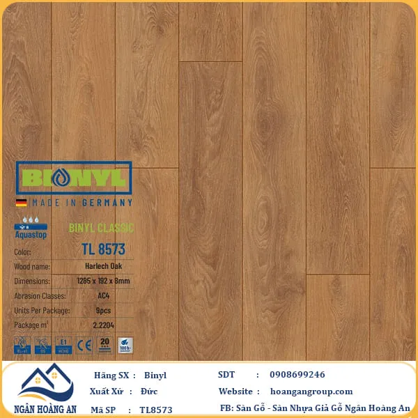 Sàn Gỗ Công Nghiệp Binyl TL8573 dày 8mm