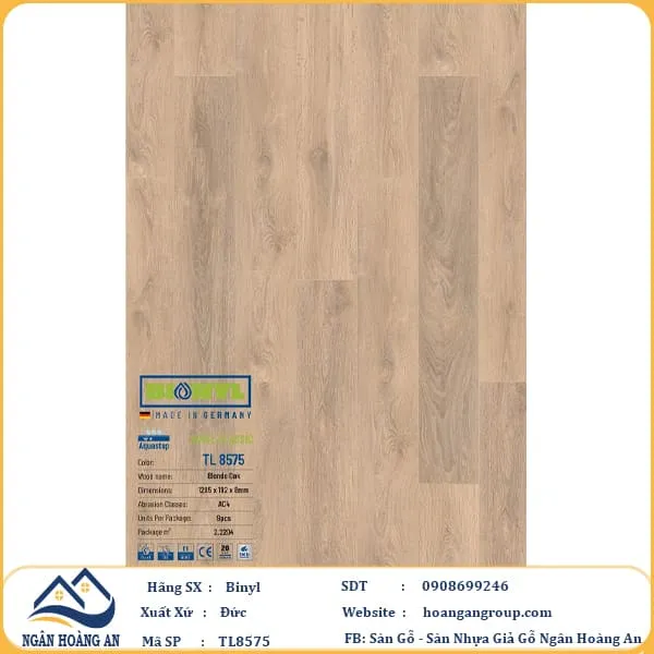 Sàn Gỗ Công Nghiệp Binyl TL8575 dày 8mm
