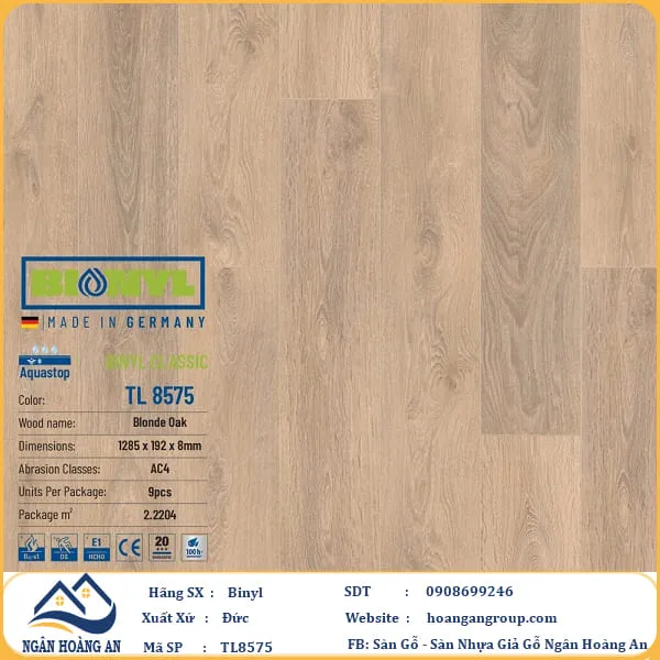 Sàn Gỗ Công Nghiệp Binyl TL8575 dày 8mm