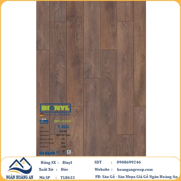 Sàn Gỗ Công Nghiệp Binyl TL8633 dày 8mm