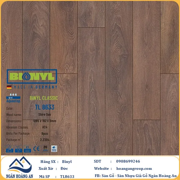 Sàn Gỗ Công Nghiệp Binyl TL8633 dày 8mm